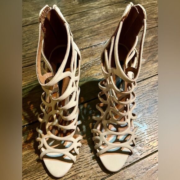 Steve X Steve Madden Tana Suede Leather Upper Caged Shoes  Size 6.5 3.5” Heel - Picture 5 of 9